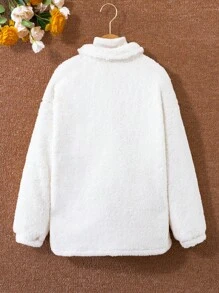 SHEIN Chica preadolescente Abrigo teddy con diseño de parche de letra sin jersey