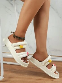 女士西瓜和鳳梨裝飾多用途穿戴拖鞋,時尚夏天拖鞋 - 米色 - 查看 2