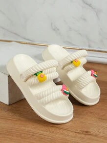 女士西瓜和鳳梨裝飾多用途穿戴拖鞋,時尚夏天拖鞋 - 米色 - 查看 3