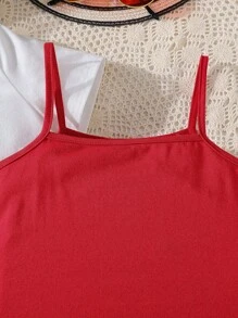 Conjunto de 2 piezas para niña preadolescente: top corto estampado y vestido - Rojo - Ver 5