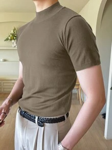 DAZY 男士素色小高領針織上衣 - 摩卡棕 - 查看 2