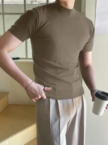 DAZY 男士素色小高領針織上衣 - 摩卡棕 - 查看 3