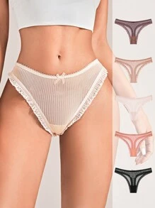 5packs Lace Trim Bow Decor Sexy Panties Set - Multicolor - View 8
