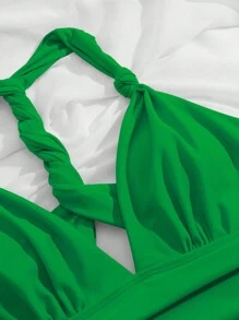 Twist Cut Out One Piece Swimsuit,Summer Beach - Green - View 5