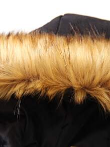 SHEIN Young Boy Fuzzy Trim Hooded Padded Coat Without Sweater - Black - View 7