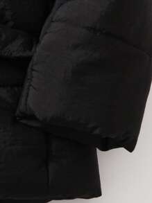 SHEIN Young Boy Fuzzy Trim Hooded Padded Coat Without Sweater - Black - View 8