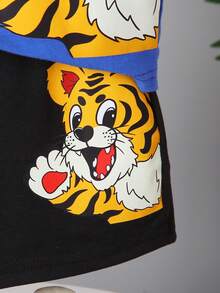 SHEIN 少年男童老虎印花t恤和短褲 - 彩色 - 查看 4