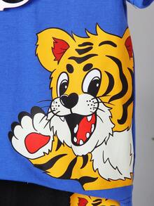 SHEIN 少年男童老虎印花t恤和短褲 - 彩色 - 查看 6