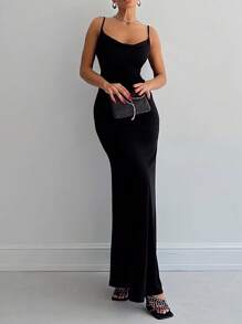 RueChic Solid Cami Bodycon Dress - Black - View 1