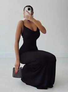 RueChic Solid Cami Bodycon Dress - Black - View 2