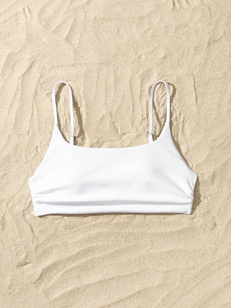 Swim Basics Summer Beach Plain Bikini Top - White - View 1