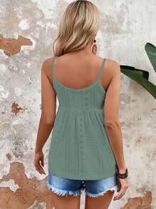 SHEIN LUNE 網眼刺繡荷葉擺吊帶上衣 - 綠色 - 查看 2