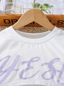 SHEIN Explorewe Tween Girl Letter Graphic Super Crop Tee & Cami Dress