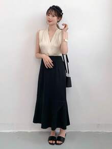 DAZY Solid V Neck Sleeveless Blouse Going Out Tops - Beige - View 7