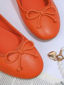 Da thuần chay Trang trí Bow Giày phẳng Ba lê - trái cam - Xem 4