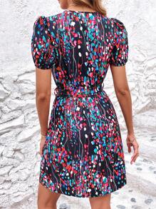 SHEIN Clasi Đầm Thắt lưng Trọn gói Tất cả trên in Boho - màu đen - Xem 2