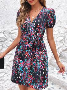 SHEIN Clasi Đầm Thắt lưng Trọn gói Tất cả trên in Boho - màu đen - Xem 3