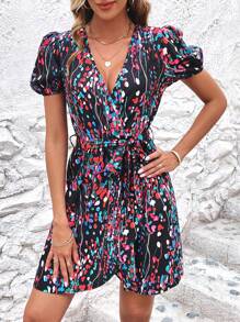 SHEIN Clasi Đầm Thắt lưng Trọn gói Tất cả trên in Boho - màu đen - Xem 5