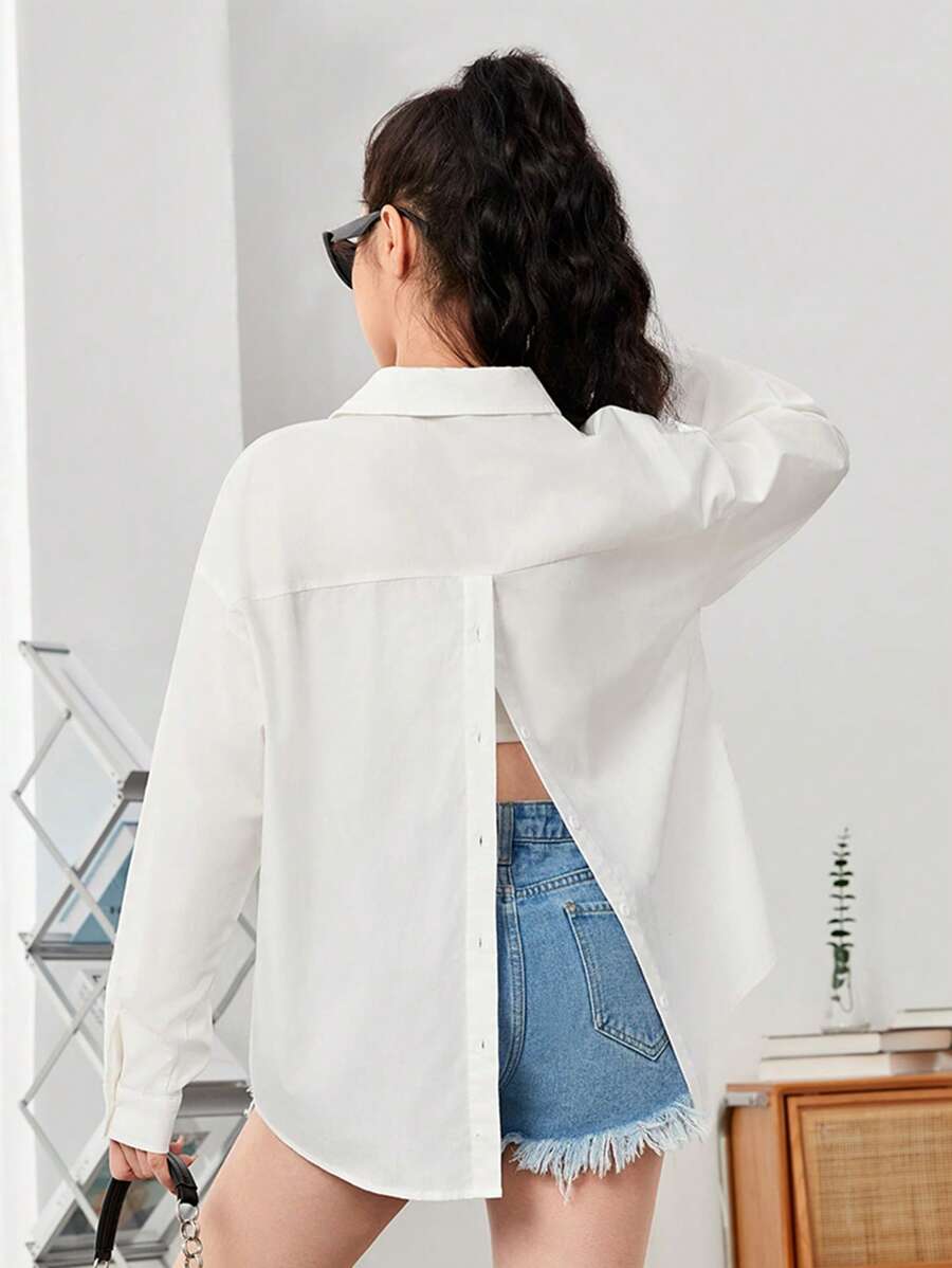SHEIN Chica adolescente Camisa con abertura trasera de hombros caídos sin top de tirantes - Blanco - Ver 1