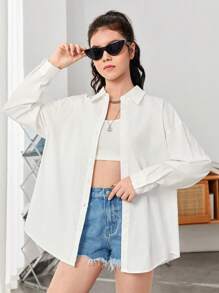 SHEIN Chica adolescente Camisa con abertura trasera de hombros caídos sin top de tirantes - Blanco - Ver 3