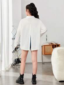 SHEIN Chica adolescente Camisa con abertura trasera de hombros caídos sin top de tirantes - Blanco - Ver 4