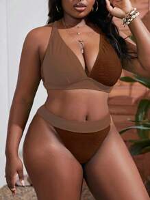 SHEIN Swim Curve Traje De Baño Con Conjunto De Bikini Con Bloques De Color De Talla Grande De Playa De Verano