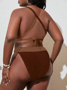 SHEIN Swim Curve Traje De Baño Con Conjunto De Bikini Con Bloques De Color De Talla Grande De Playa De Verano