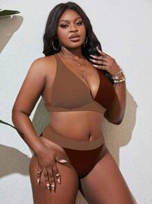 SHEIN Swim Curve Traje De Baño Con Conjunto De Bikini Con Bloques De Color De Talla Grande De Playa De Verano