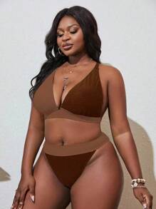 SHEIN Swim Curve Traje De Baño Con Conjunto De Bikini Con Bloques De Color De Talla Grande De Playa De Verano