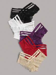 5pack Floral Lace Panty Set Lingerie - Multicolor - View 2