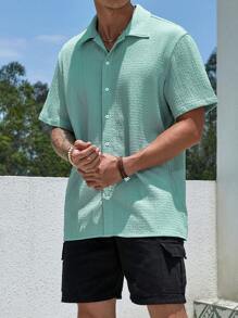 Manfinity Homme Áo sơ mi nam có nút cài chắc chắn Slim Fit tay ngắn có cổ áo sơ mi giản dị - Màu xanh bạc hà - Xem 4