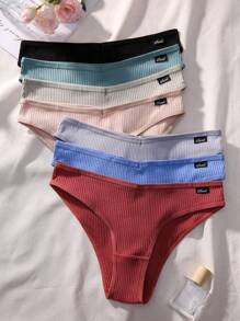 7pack Letter Patched Detail Ribbed Knit Panty - Multicolor - View 1