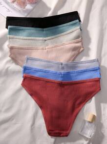 7pack Letter Patched Detail Ribbed Knit Panty - Multicolor - View 2