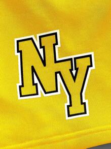 Manfinity RebelGame Men Letter Graphic Tee & Drawstring Waist Shorts - Yellow - View 4