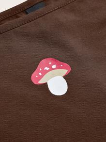 ROMWE Fairycore 蘑菇圖案一字肩鐘形袖短款T恤 - 咖啡棕 - 查看 4