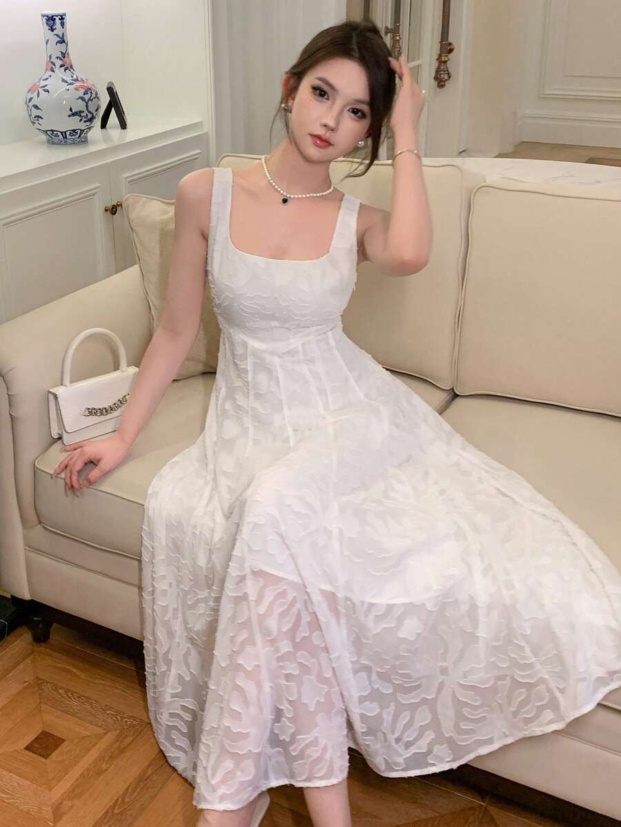 DAZY Váy dạ hội chữ A bằng vải jacquard trơn, váy thanh lịch cho nữ - trắng - Xem 1