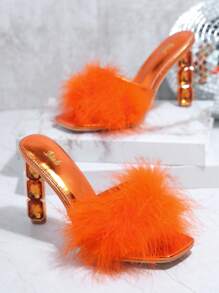 Chóp giầy mở ra 	
Fuzzy Ngọc Giày cao gót - trái cam - Xem 2