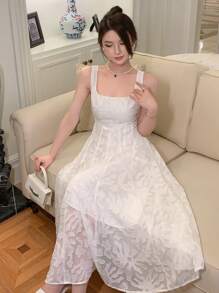DAZY Váy dạ hội chữ A bằng vải jacquard trơn, váy thanh lịch cho nữ - trắng - Xem 3