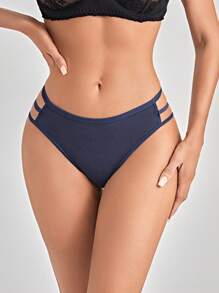 Women's Elegant High Stretch Knitted Fabric Lace Trim Briefs Multi-Color Plain Cut Out Underwear Set - Multicolor - View 6