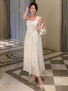 DAZY Váy dạ hội chữ A bằng vải jacquard trơn, váy thanh lịch cho nữ - trắng - Xem 4