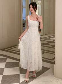DAZY Váy dạ hội chữ A bằng vải jacquard trơn, váy thanh lịch cho nữ - trắng - Xem 5