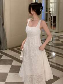 DAZY Váy dạ hội chữ A bằng vải jacquard trơn, váy thanh lịch cho nữ - trắng - Xem 6