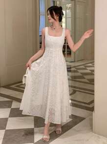 DAZY Váy dạ hội chữ A bằng vải jacquard trơn, váy thanh lịch cho nữ - trắng - Xem 7