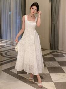 DAZY Váy dạ hội chữ A bằng vải jacquard trơn, váy thanh lịch cho nữ - trắng - Xem 8