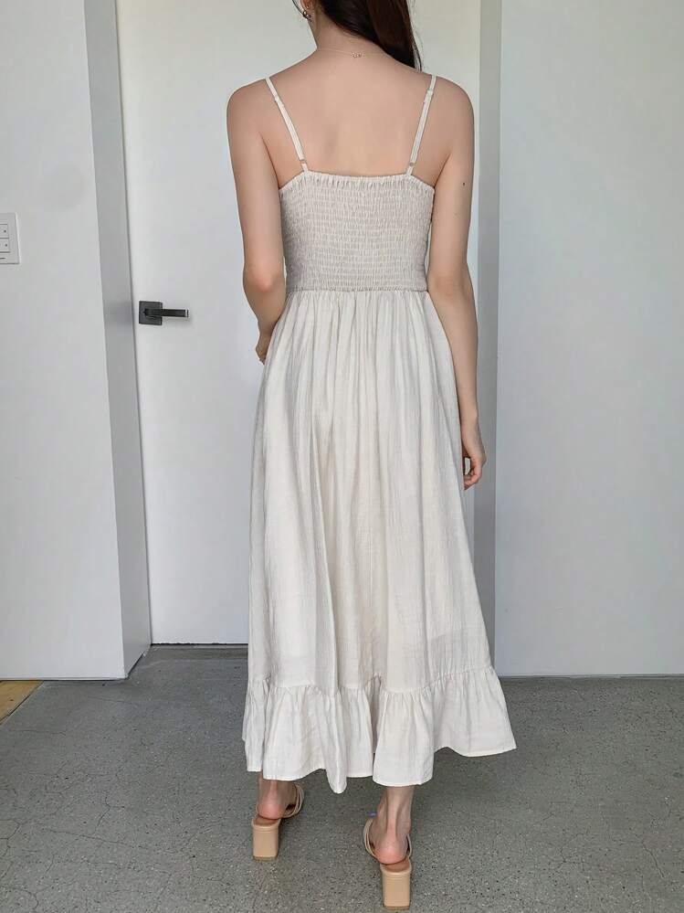 DAZY Solid Ruffle Hem Cami Dress - Beige - View 2