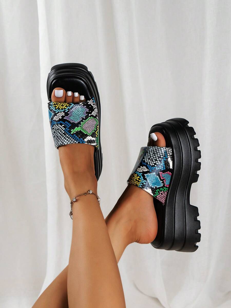Mujer con piel de serpiente en relieve plataforma Sandalias , miedoso Sandalias - Multicolor - Ver 1