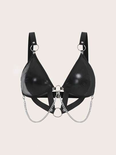 Goth Lencería con bra decorado con cadena y anillos enlazados