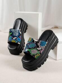 Mujer con piel de serpiente en relieve plataforma Sandalias , miedoso Sandalias - Multicolor - Ver 4