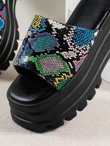 Mujer con piel de serpiente en relieve plataforma Sandalias , miedoso Sandalias - Multicolor - Ver 5
