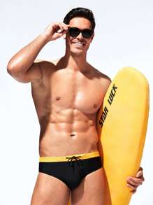 Manfinity KASUA Bóxer de baño para hombre con bloqueo de color, cintura con cordón, para vacaciones en la playa, estampado hawaiano - Negro - Ver 6